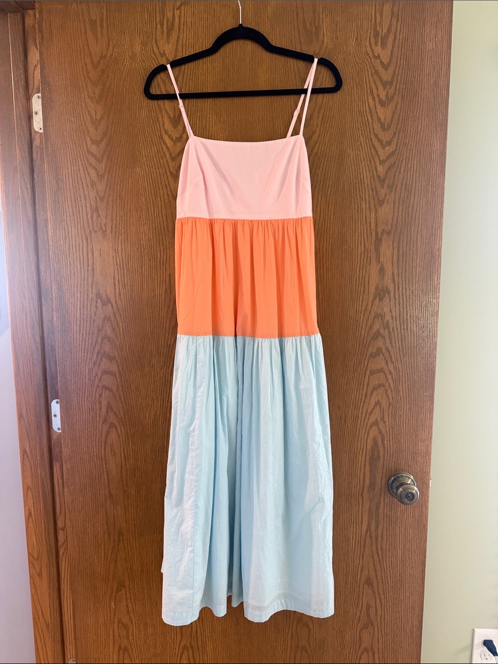 J. Crew Factory Colorblock Midi Dress in Pink, Orange & Light Blue